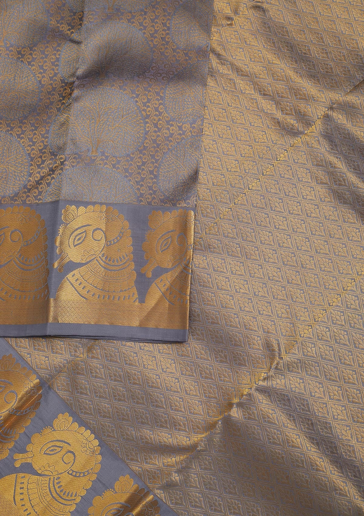 Light Grey Zariwork Pure Silk Saree-Koskii
