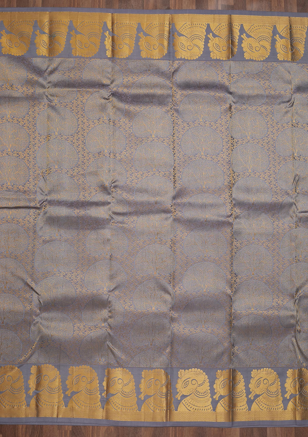 Light Grey Zariwork Pure Silk Saree-Koskii