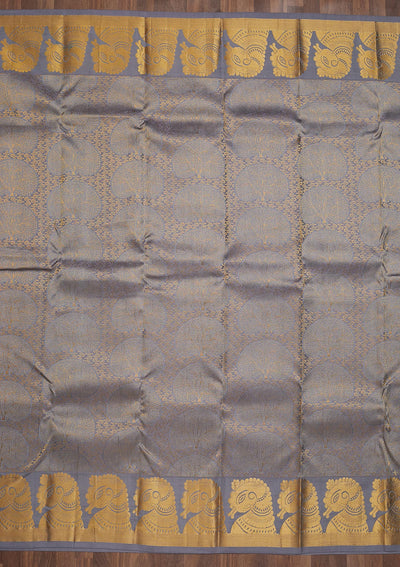 Light Grey Zariwork Pure Silk Saree-Koskii