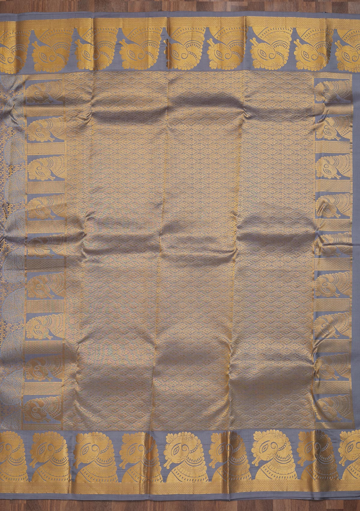Light Grey Zariwork Pure Silk Saree-Koskii