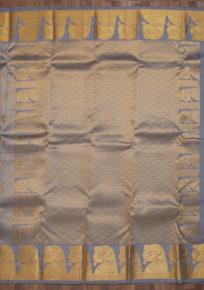 Light Grey Zariwork Pure Silk Saree-Koskii