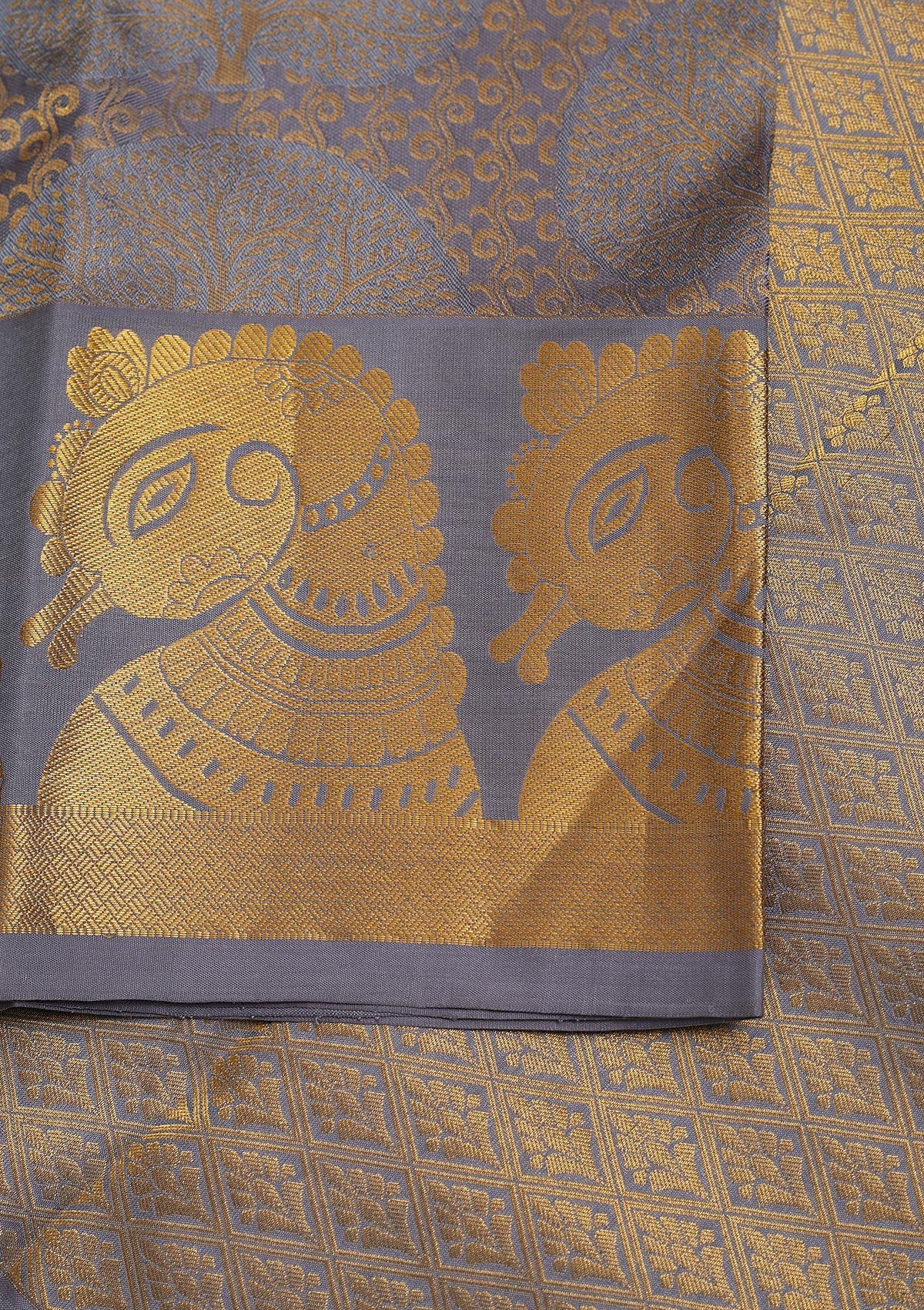 Light Grey Zariwork Pure Silk Saree-Koskii