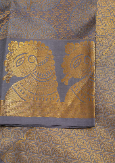 Light Grey Zariwork Pure Silk Saree-Koskii