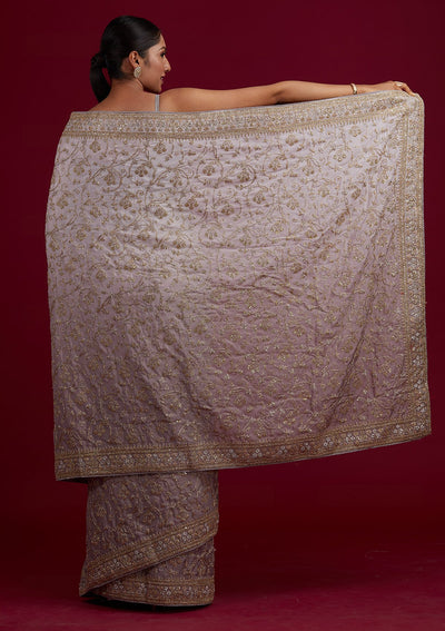 Light Grey Zariwork Semi Crepe Designer Saree - Koskii