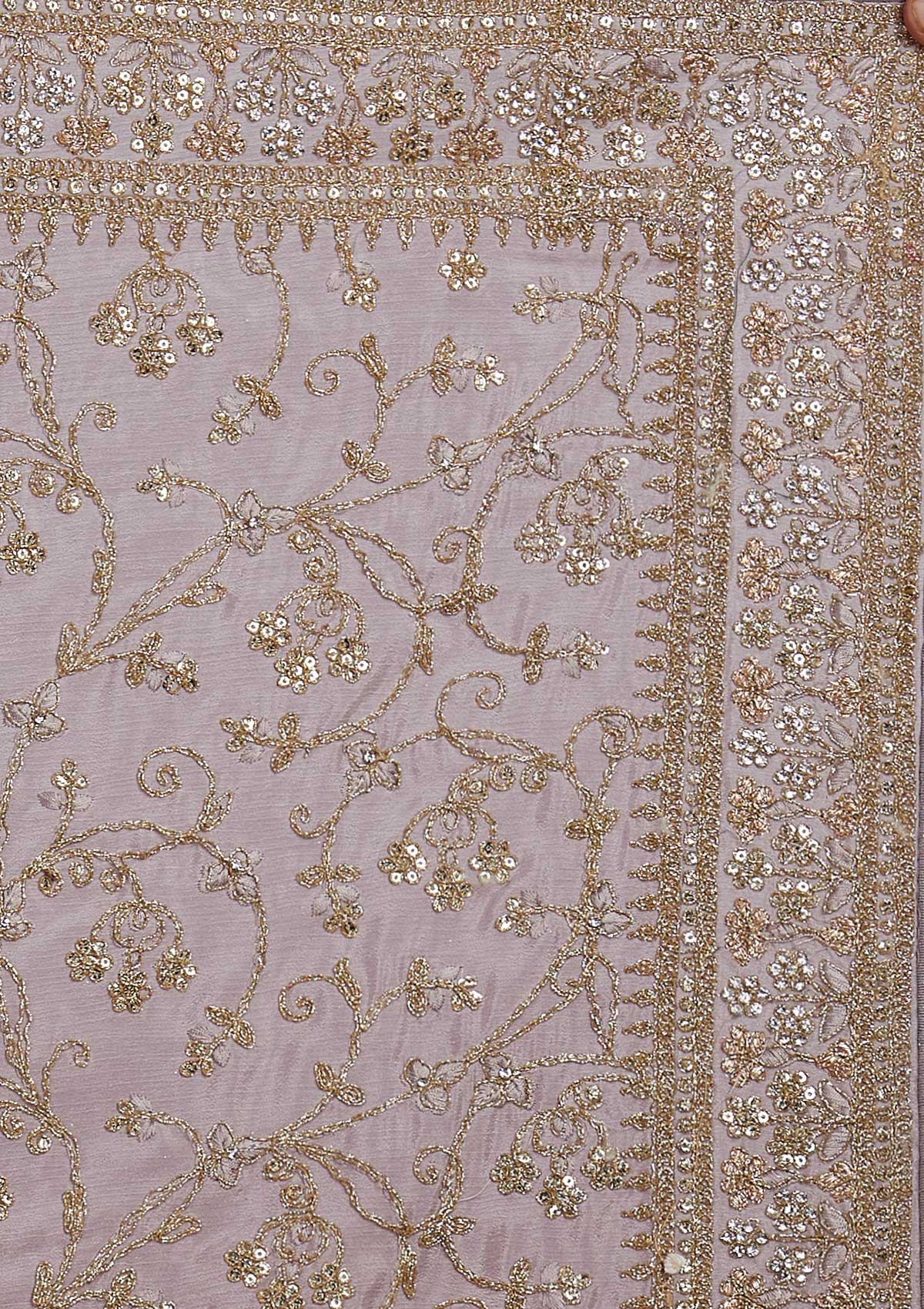 Light Grey Zariwork Semi Crepe Designer Saree - Koskii