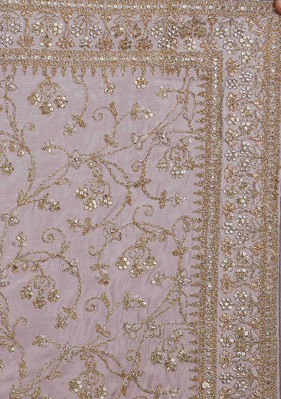Light Grey Zariwork Semi Crepe Designer Saree - Koskii