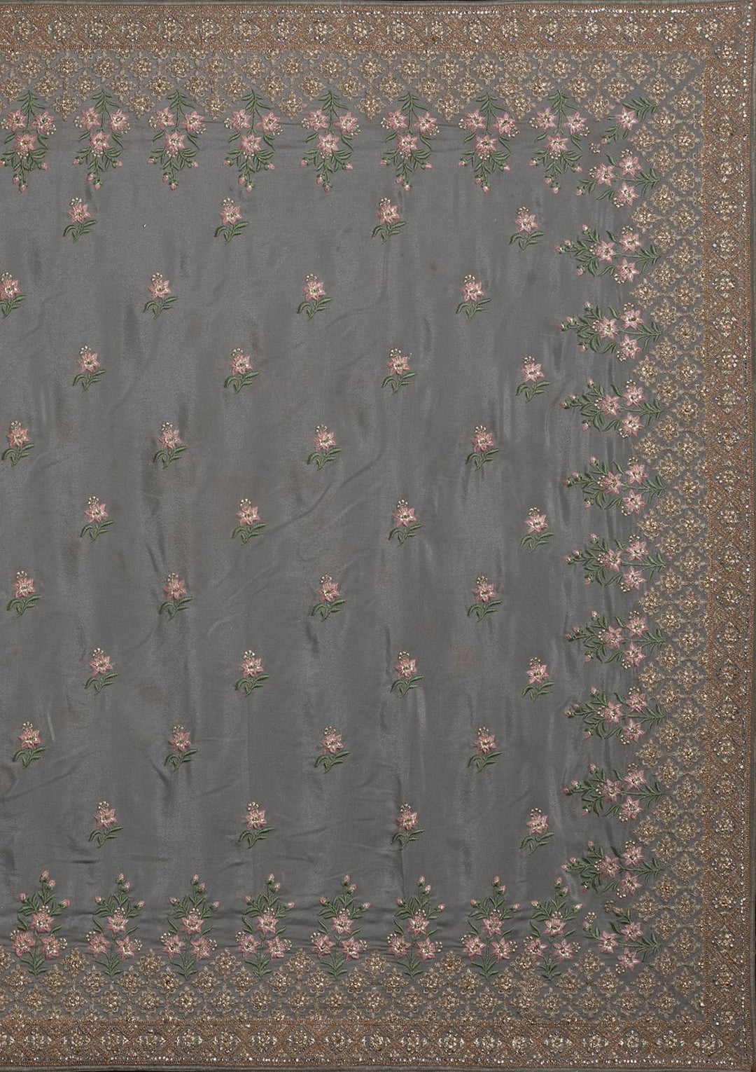 Light Grey Zariwork Shimmer Designer Saree - koskii