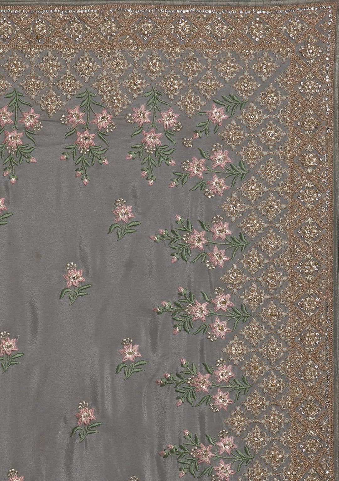 Light Grey Zariwork Shimmer Designer Saree - koskii