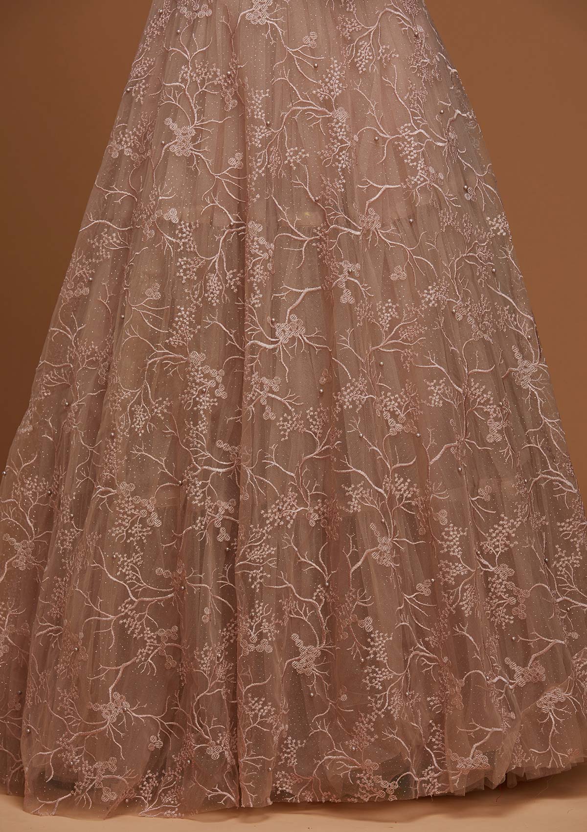 Light Lavender Stone Work Velvet Designer Gown - Koskii