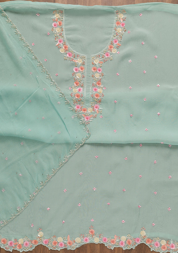 Light Blue Sequins Organza Unstitched Salwar Suit-Koskii