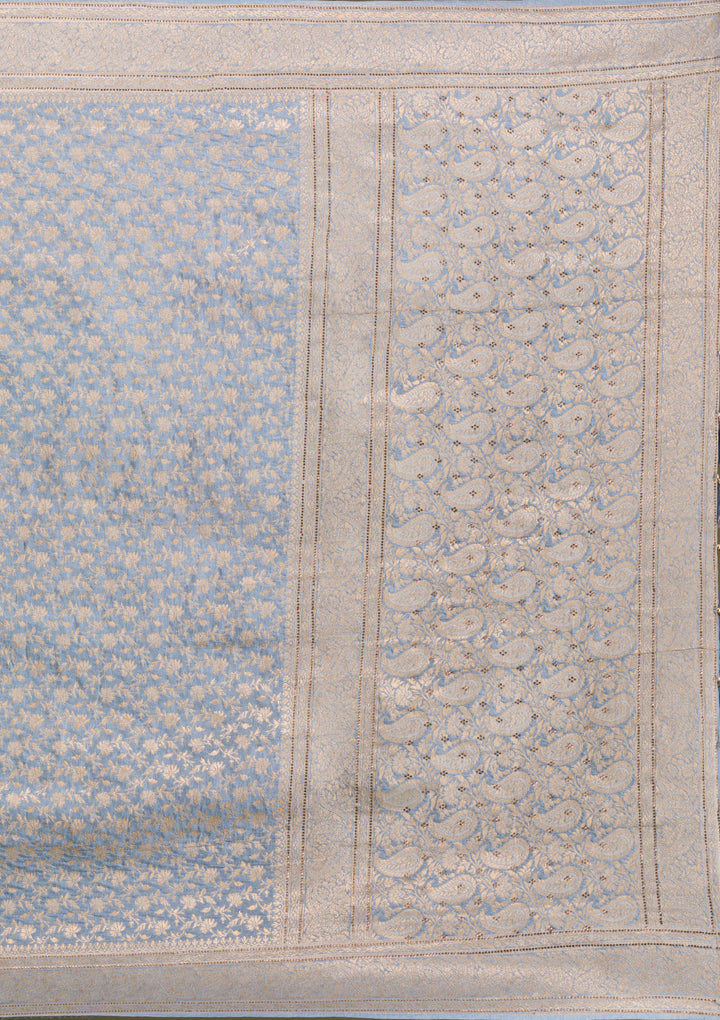 Light Grey Zariwork Brocade Saree-Koskii