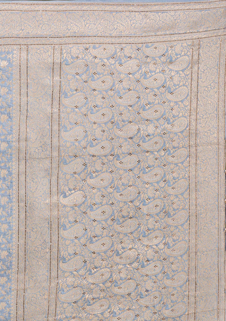 Light Grey Zariwork Brocade Saree-Koskii