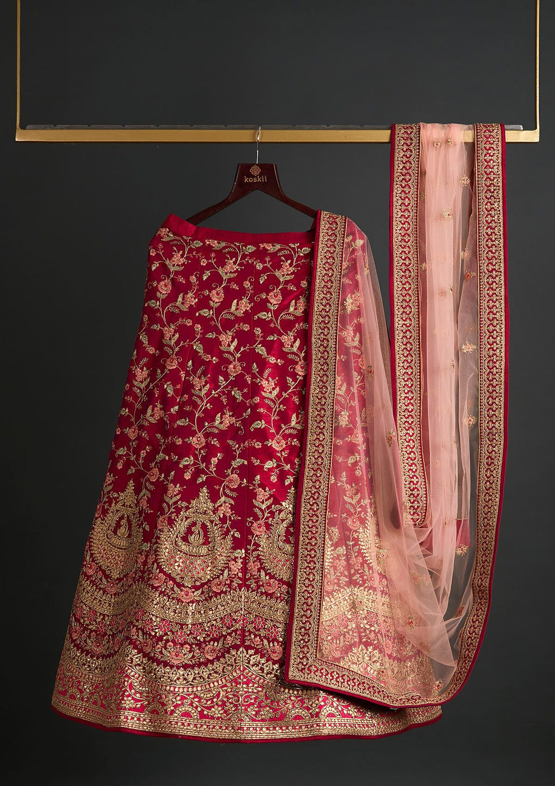 Magenta Pink Gotapatti Raw Silk Designer Semi-Stitched Lehenga - koskii