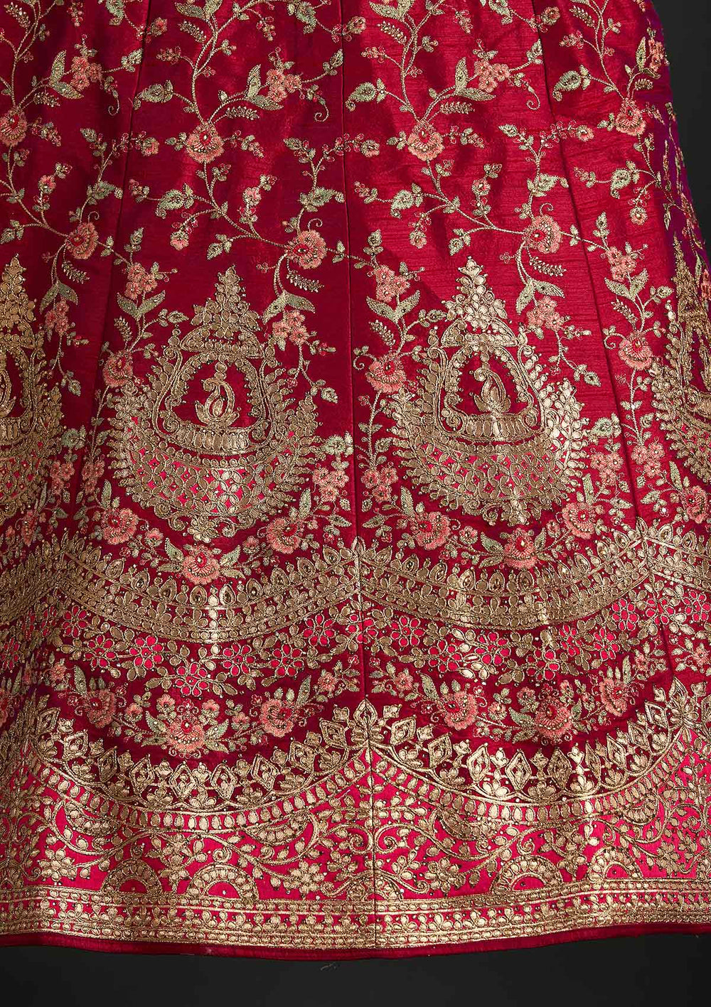 Magenta Pink Gotapatti Raw Silk Designer Semi-Stitched Lehenga - koskii