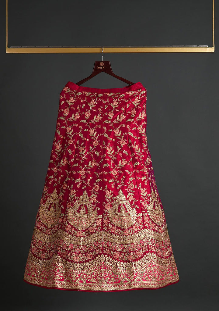 Magenta Pink Gotapatti Raw Silk Designer Semi-Stitched Lehenga - koskii