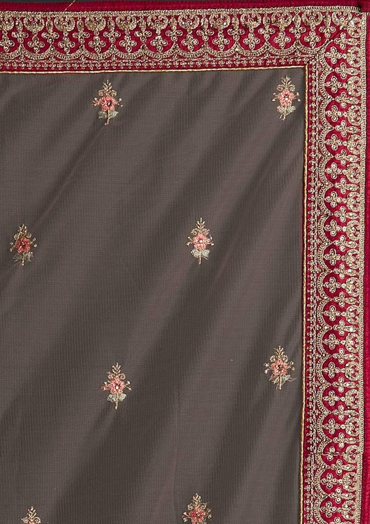 Magenta Pink Gotapatti Raw Silk Designer Semi-Stitched Lehenga - koskii