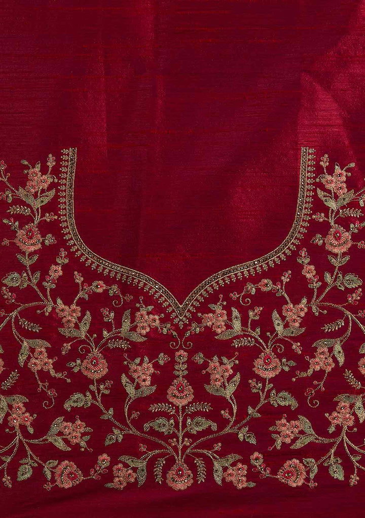 Magenta Pink Gotapatti Raw Silk Designer Semi-Stitched Lehenga - koskii