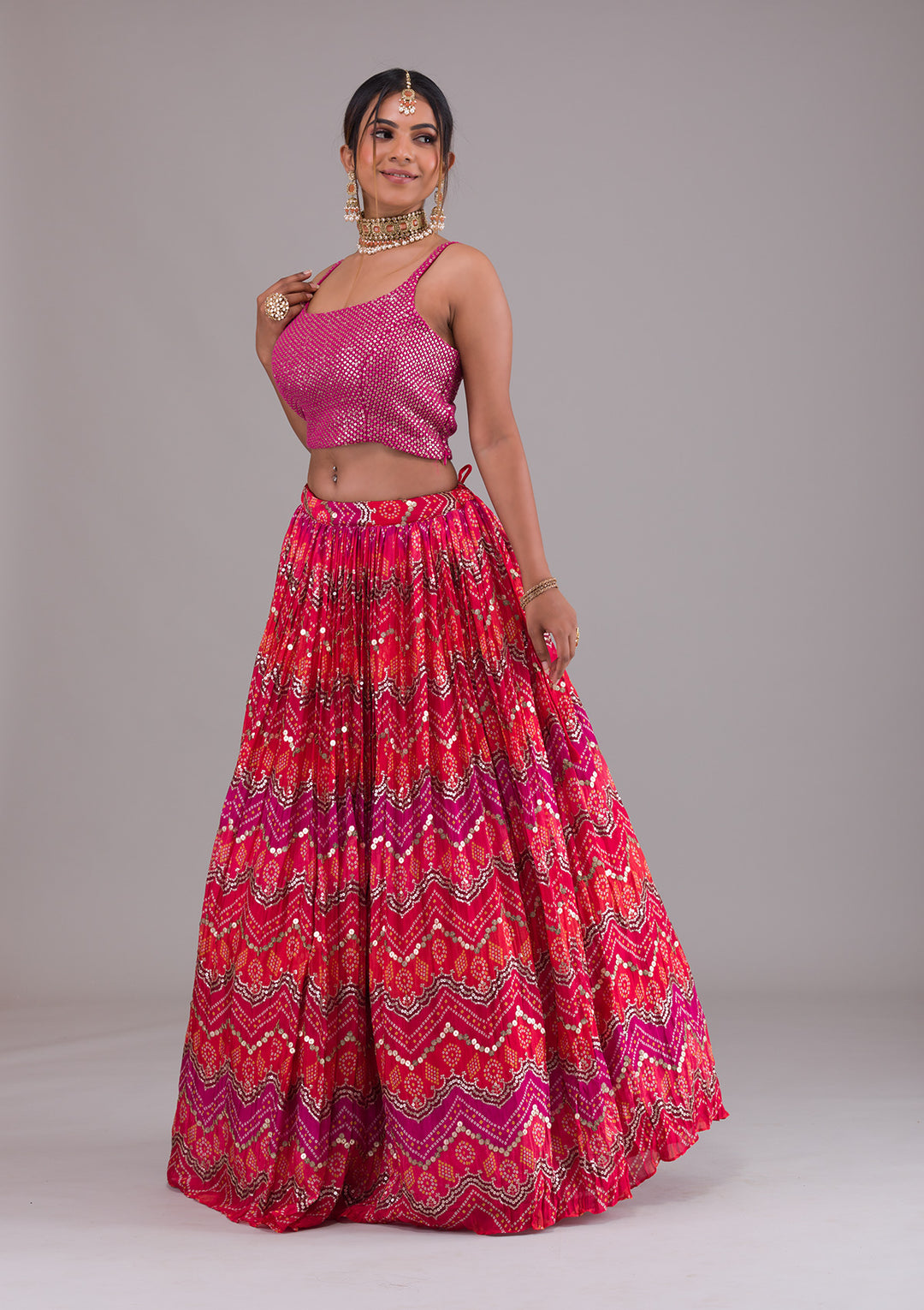 Magenta Pink Sequins Georgette Lehenga-Koskii