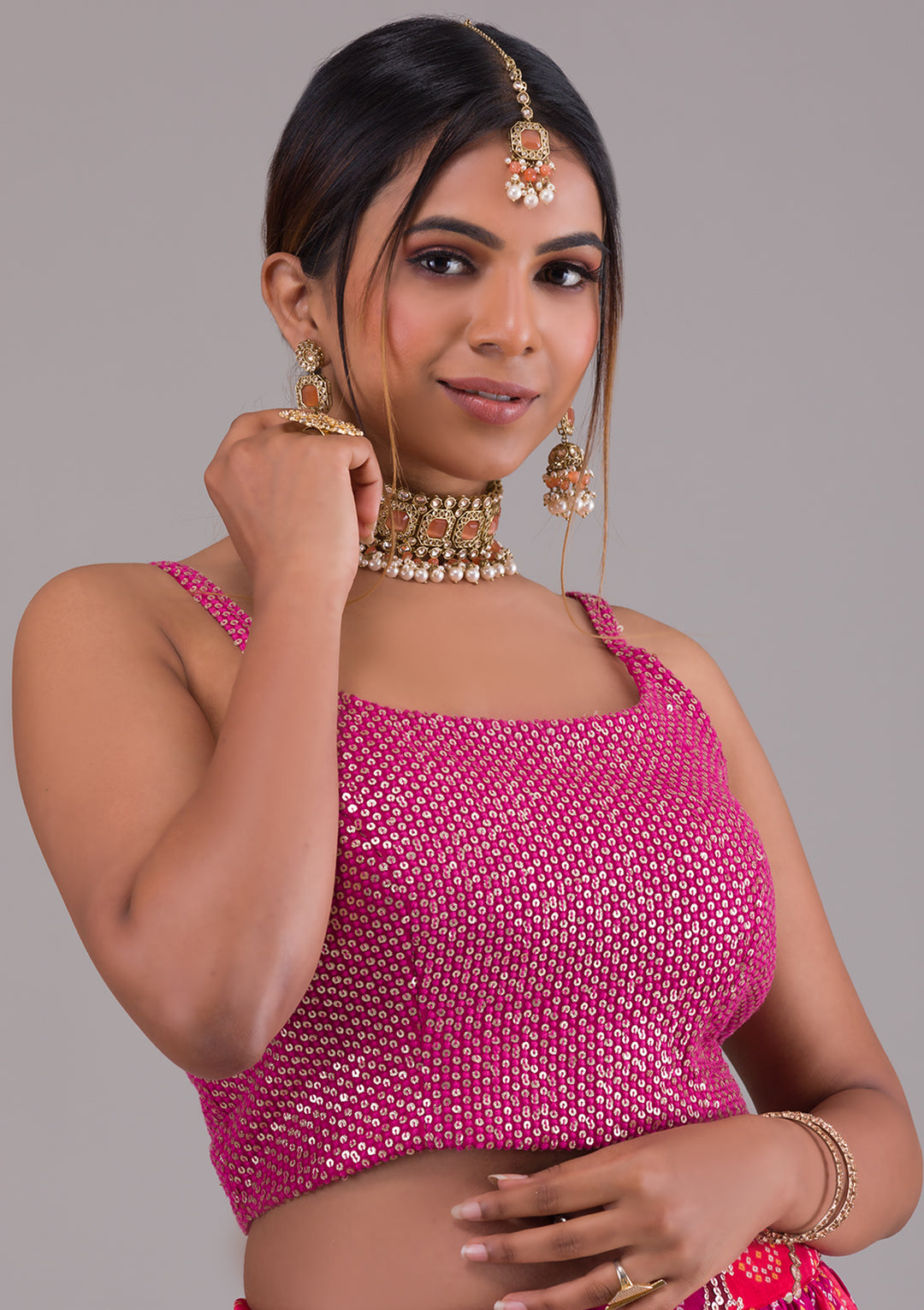 Magenta Pink Sequins Georgette Lehenga-Koskii