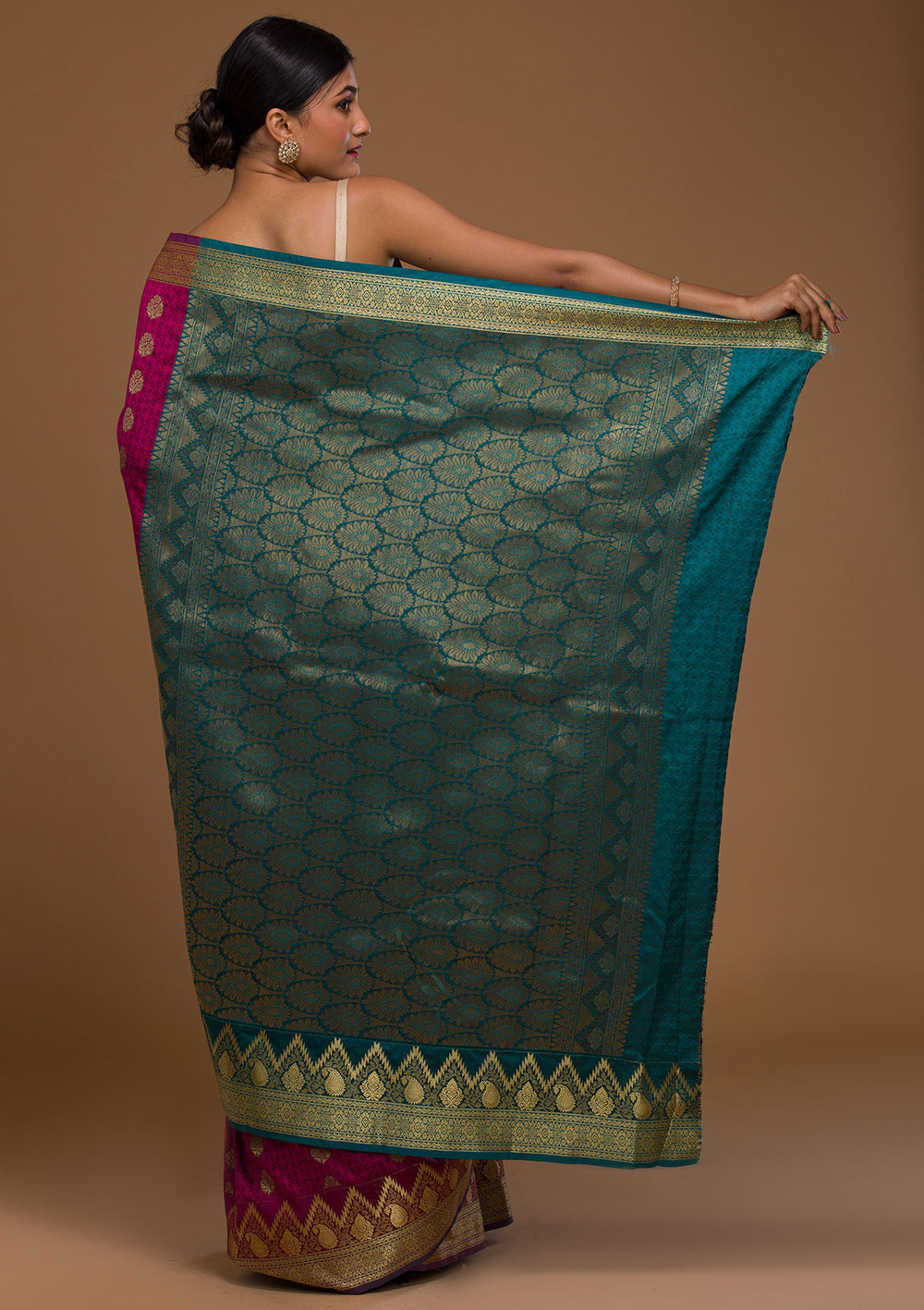 Magenta Pink Zariwork Art Silk Saree-Koskii