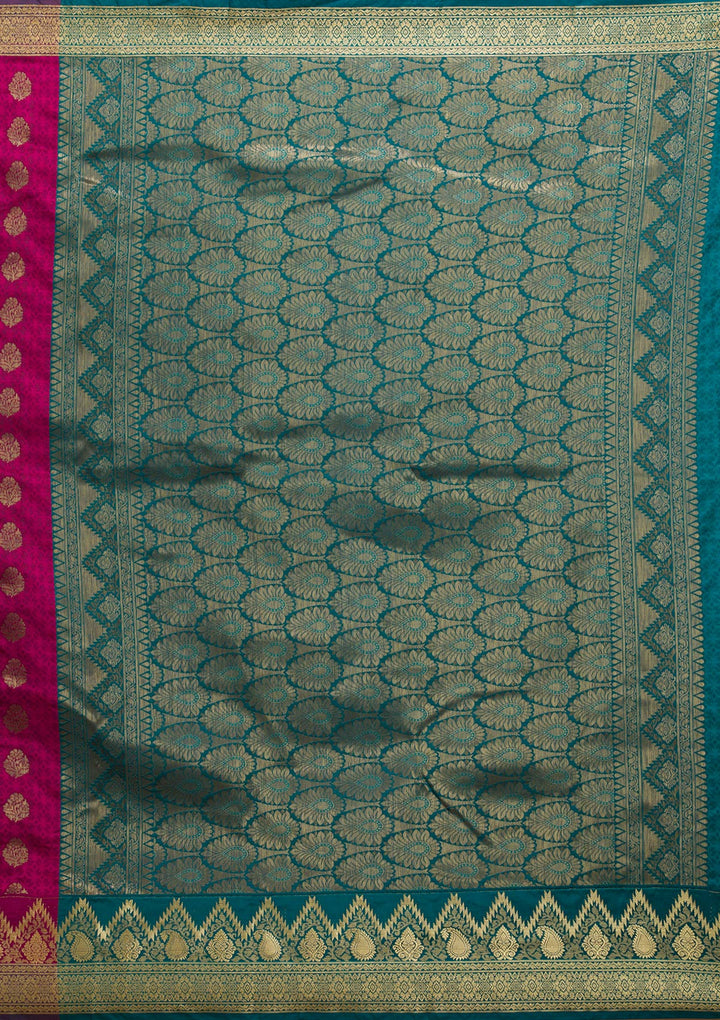 Magenta Pink Zariwork Art Silk Saree-Koskii