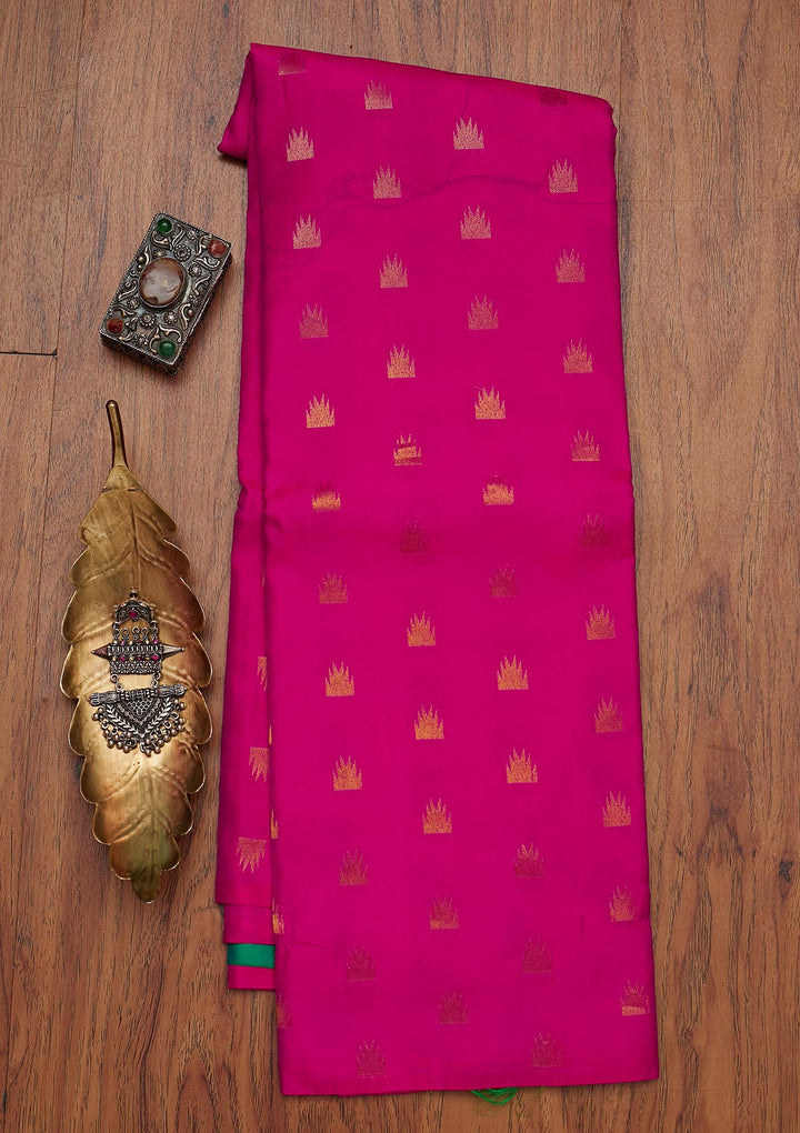 Magenta Pink Zariwork Pure Silk Designer Saree - koskii