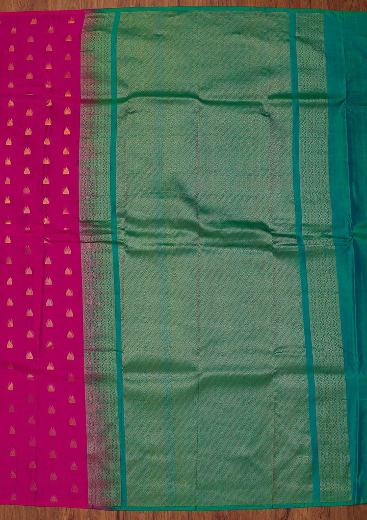 Magenta Pink Zariwork Pure Silk Designer Saree - koskii