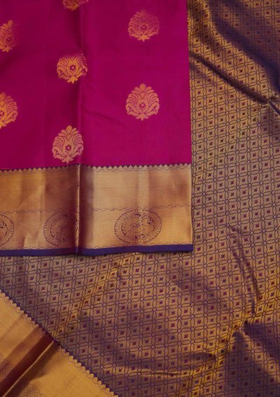 Magenta Pink Zariwork Pure Silk Designer Saree - Koskii
