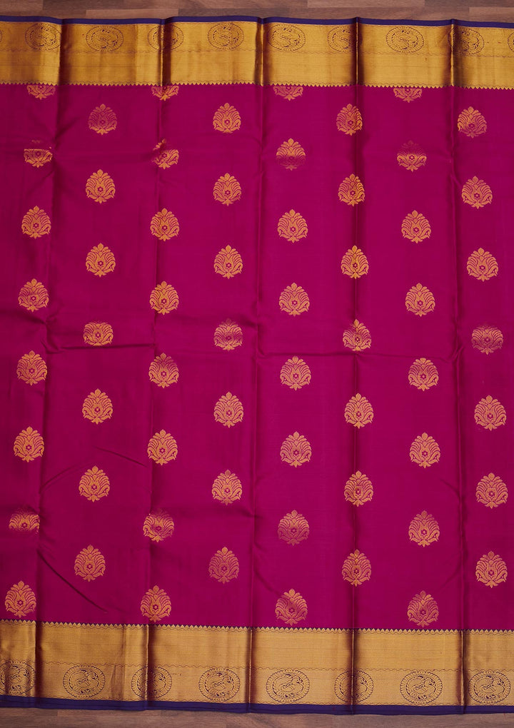 Magenta Pink Zariwork Pure Silk Designer Saree - Koskii