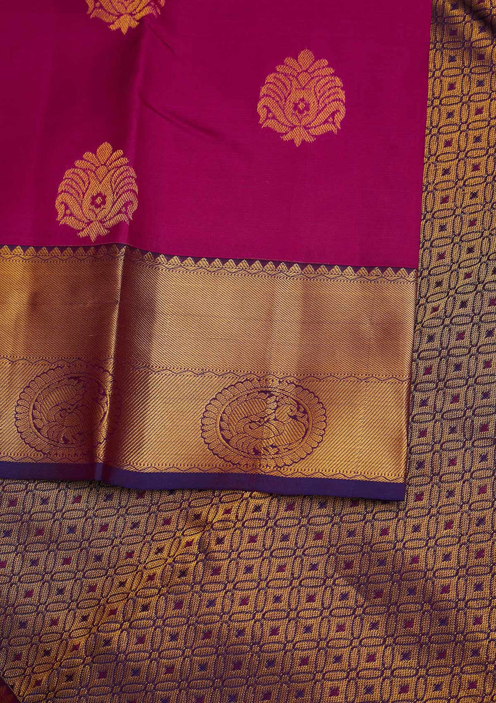 Magenta Pink Zariwork Pure Silk Designer Saree - Koskii