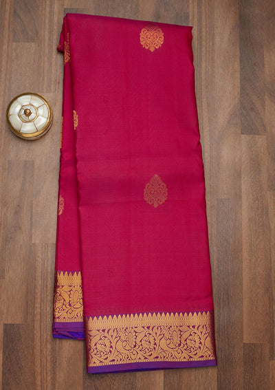 Magenta Pink Zariwork Pure Silk Saree-Koskii