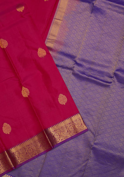 Magenta Pink Zariwork Pure Silk Saree-Koskii