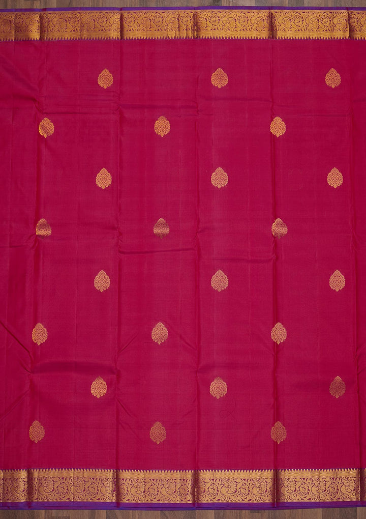 Magenta Pink Zariwork Pure Silk Saree-Koskii