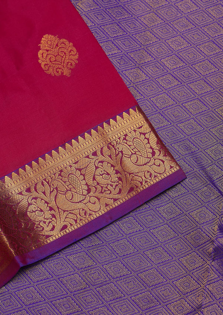 Magenta Pink Zariwork Pure Silk Saree-Koskii