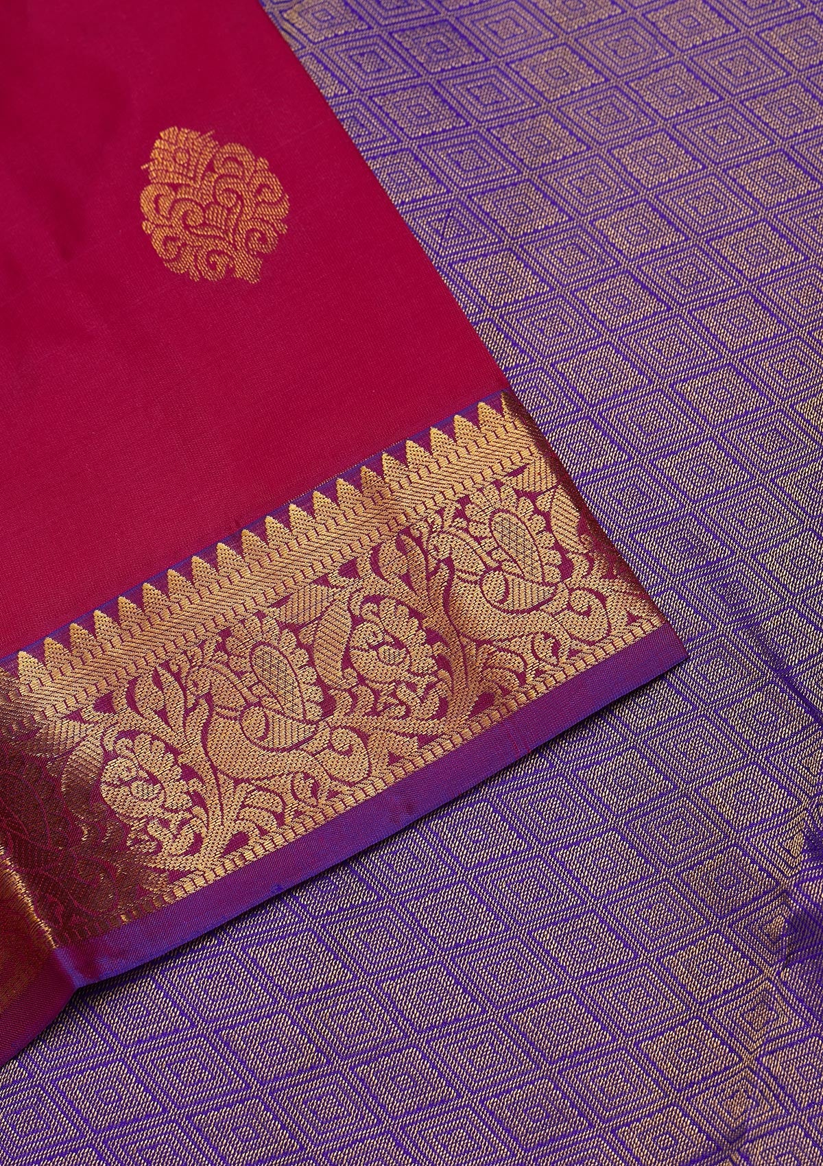 Magenta Pink Zariwork Pure Silk Saree-Koskii