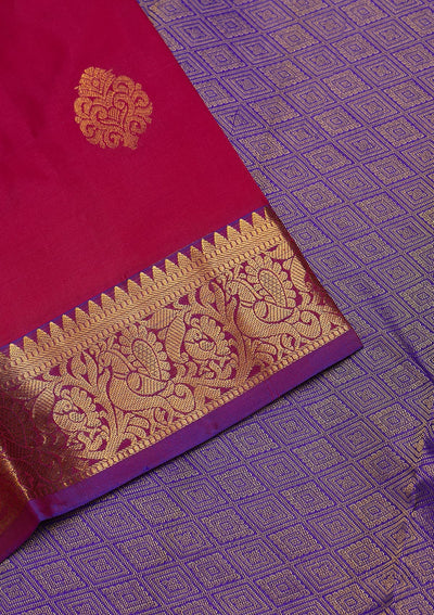 Magenta Pink Zariwork Pure Silk Saree-Koskii