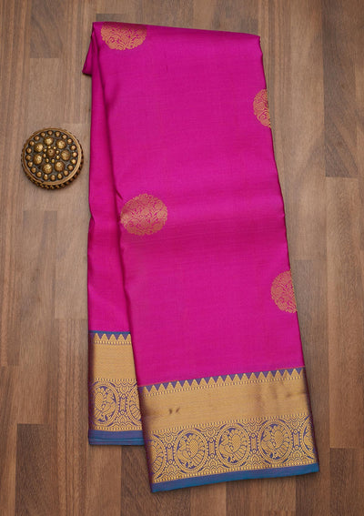 Fuschia Pink Zariwork Pure Silk Saree-Koskii