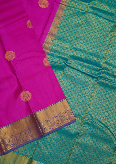 Fuschia Pink Zariwork Pure Silk Saree-Koskii