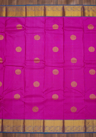 Fuschia Pink Zariwork Pure Silk Saree-Koskii