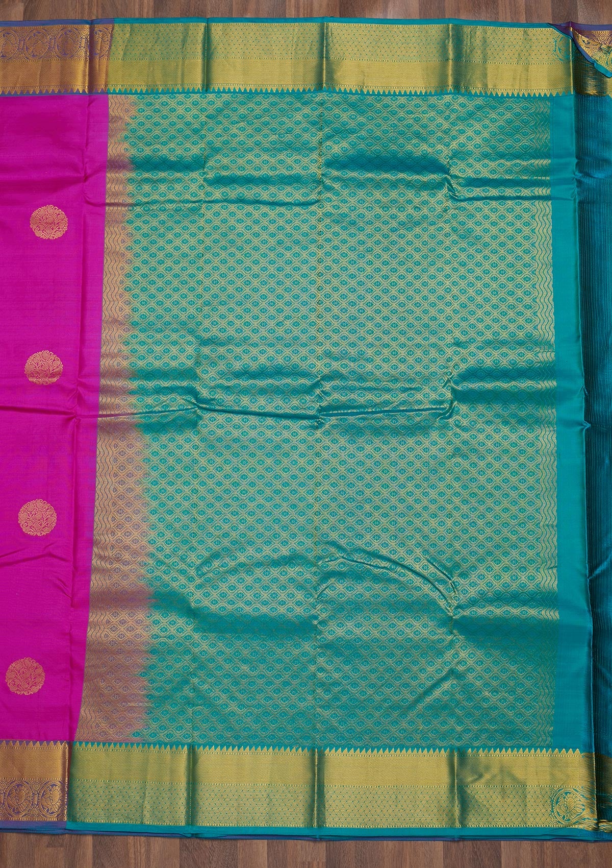Fuschia Pink Zariwork Pure Silk Saree-Koskii