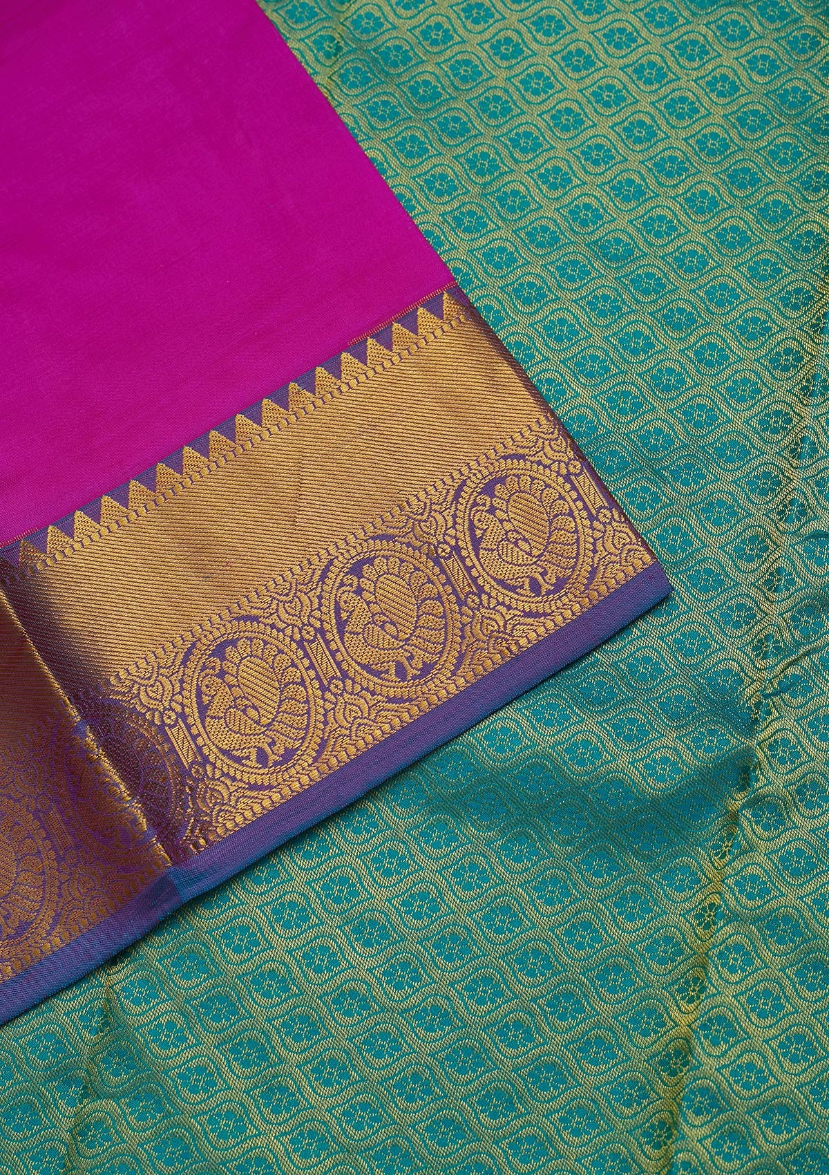 Fuschia Pink Zariwork Pure Silk Saree-Koskii