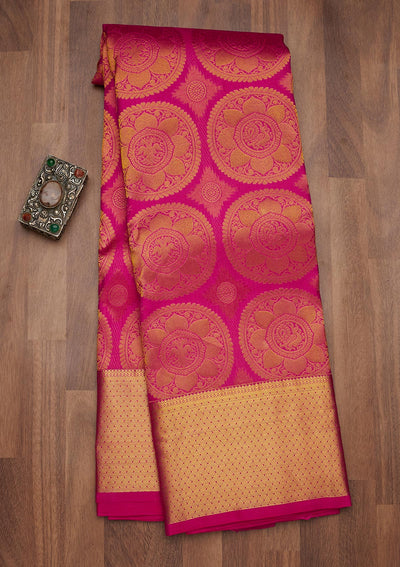 Magenta Pink Zariwork Pure Silk Saree-Koskii