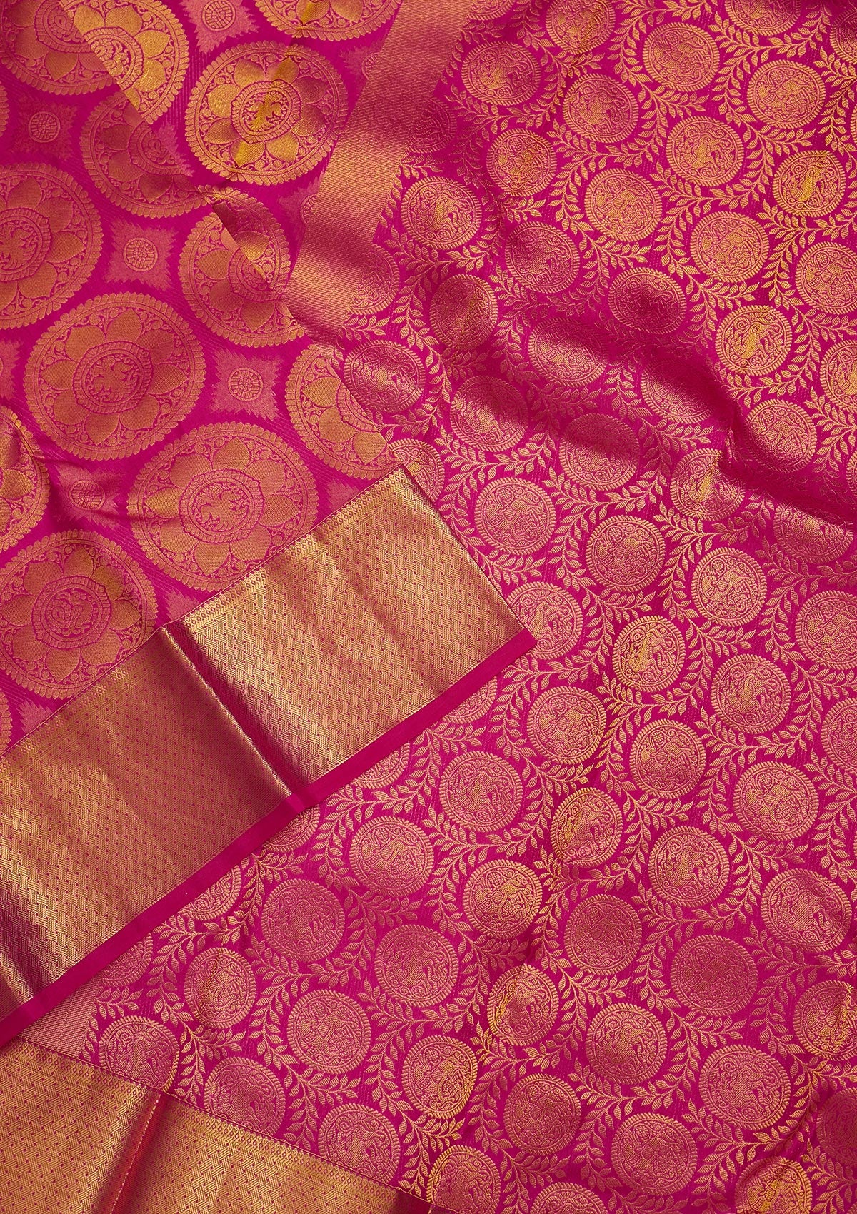Magenta Pink Zariwork Pure Silk Saree-Koskii