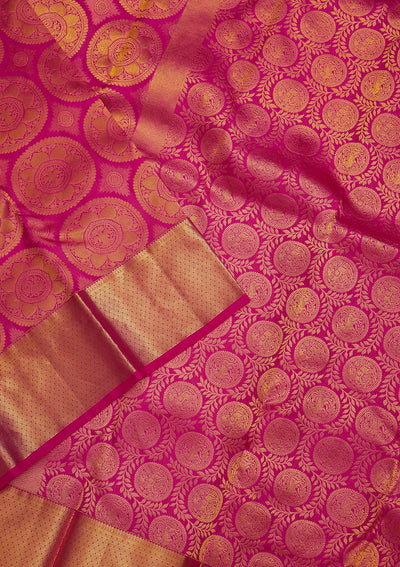 Magenta Pink Zariwork Pure Silk Saree-Koskii