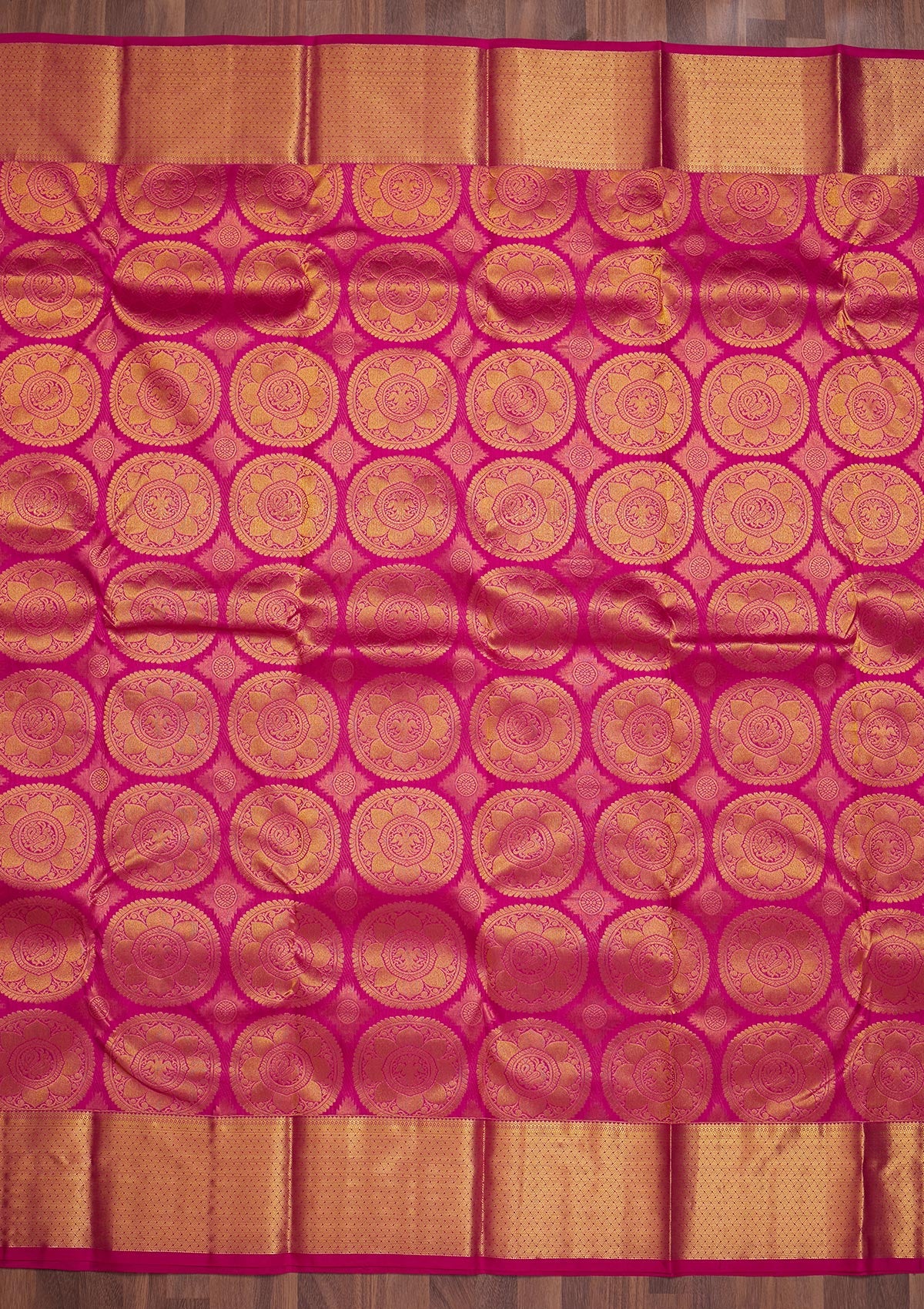 Magenta Pink Zariwork Pure Silk Saree-Koskii