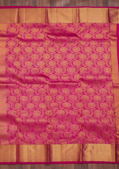 Magenta Pink Zariwork Pure Silk Saree-Koskii