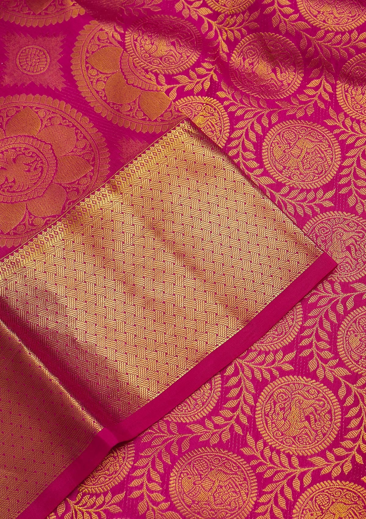 Magenta Pink Zariwork Pure Silk Saree-Koskii