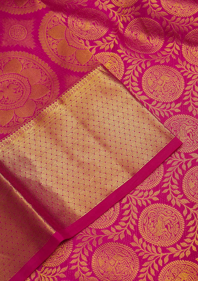 Magenta Pink Zariwork Pure Silk Saree-Koskii