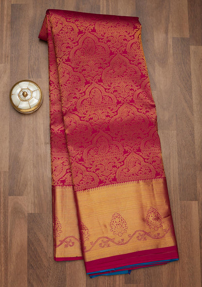 Magenta Pink Zariwork Pure Silk Saree-Koskii