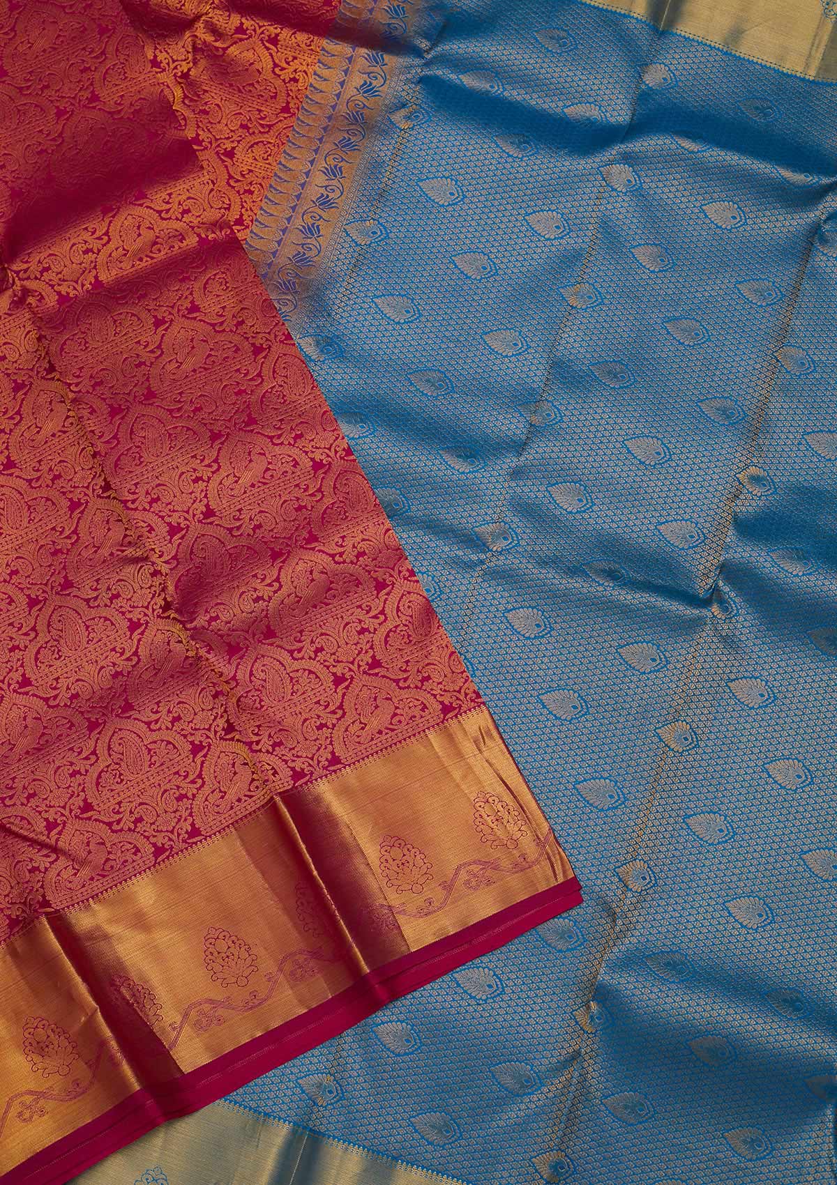 Magenta Pink Zariwork Pure Silk Saree-Koskii